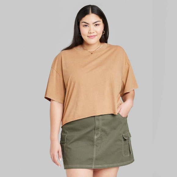 wild fable Tops Womens Plus Size Short Sleeve Relaxed Fit Cropped